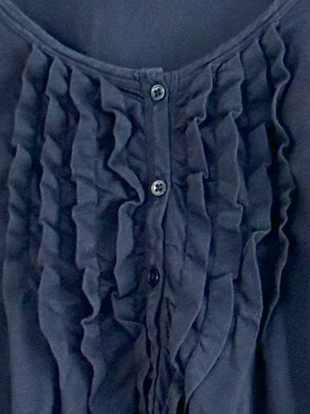 Theory Navy Blue Ruffle Front Puff Sleeve Balletcore Feminine Top M - Picture 2 of 8